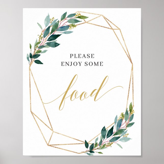 Green eucalyptus gold geometric frame food sign (Front)