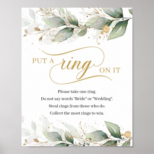 Green eucalyptus gold put a ring on it sign game (Front)