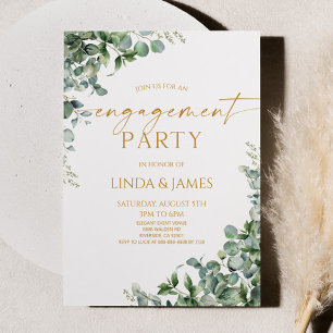 Green Eucalyptus Gold Wedding Engagement Party Invitation