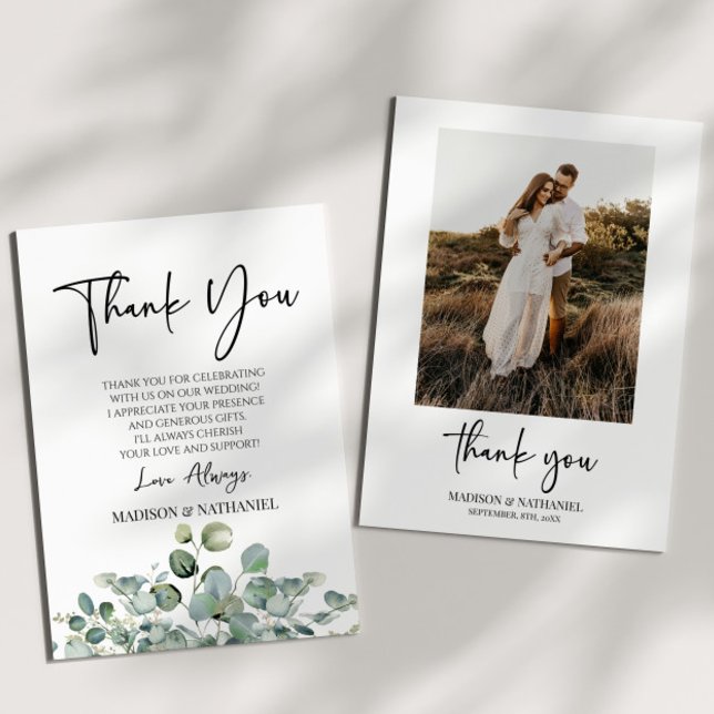 Green Eucalyptus Greenery Garden Photo Wedding Thank You Card (Creator Uploaded)
