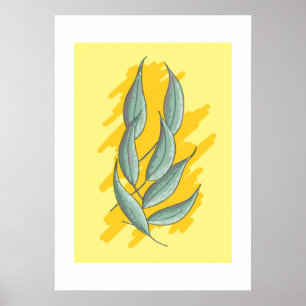 Green eucalyptus leaf hand drawn illustration. poster