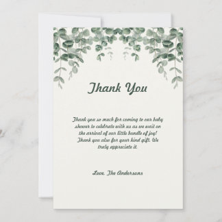 Green Eucalyptus Leaves Baby Shower Thank You Card