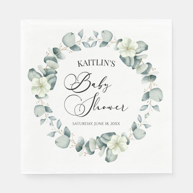 Green Eucalyptus Leaves Botanical Baby Shower Napkin (Front)