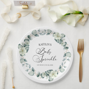 Green Eucalyptus Leaves Botanical Baby Sprinkle Paper Plate