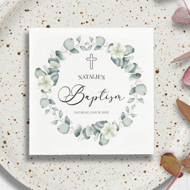 Green Eucalyptus Leaves Botanical Baptism Napkin (Creator Uploaded)