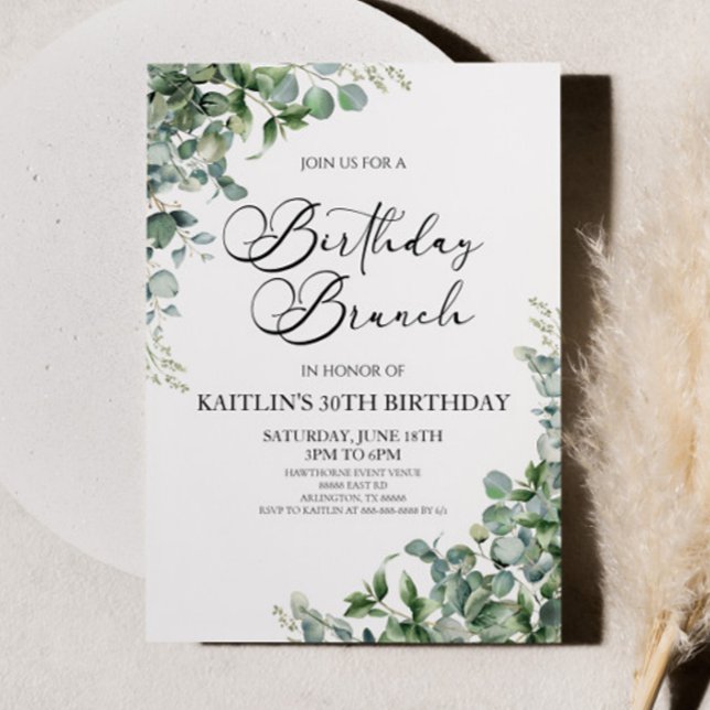 Green Eucalyptus Leaves Botanical Birthday Brunch Invitation (Creator Uploaded)