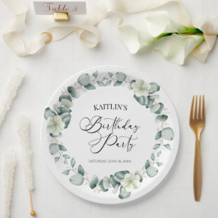 Green Eucalyptus Leaves Botanical Birthday Party Paper Plate