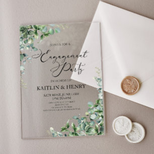 Green Eucalyptus Leaves Botanical Engagement Party Acrylic Invitations