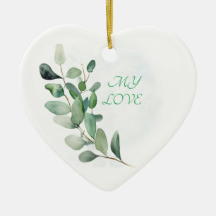 Green Eucalyptus Leaves Ceramic Ornament