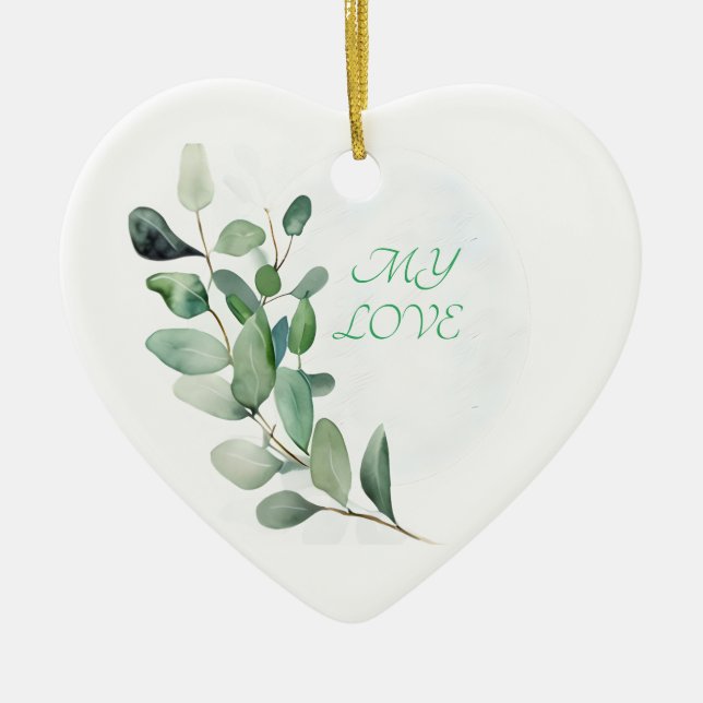 Green Eucalyptus Leaves Ceramic Ornament (Front)