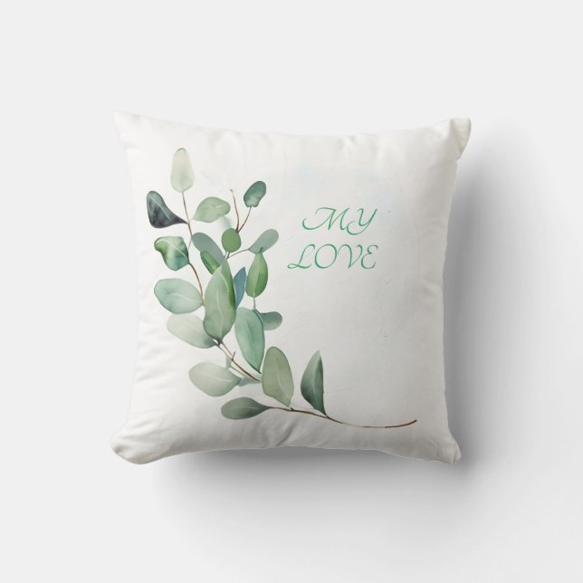 Green Eucalyptus Leaves Cushion (Front)