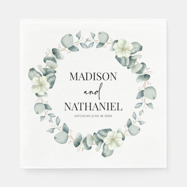 Green Eucalyptus Leaves Greenery Botanical Wedding Napkin (Front)