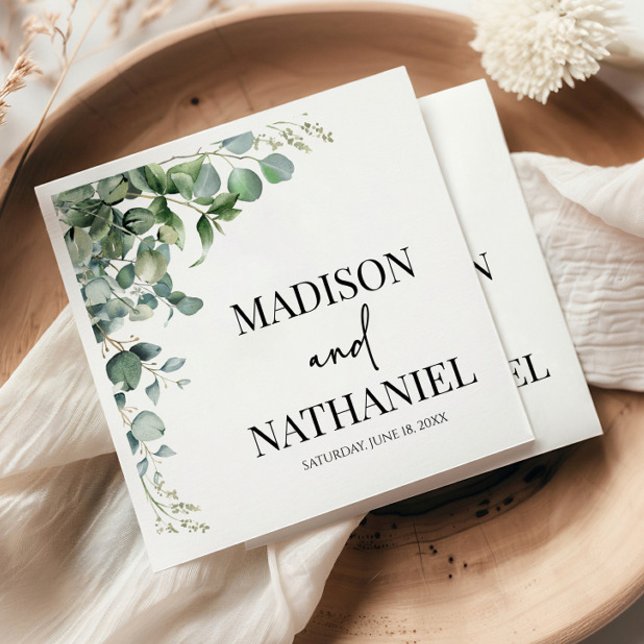 Green Eucalyptus Leaves Greenery Botanical Wedding Napkin (Creator Uploaded)