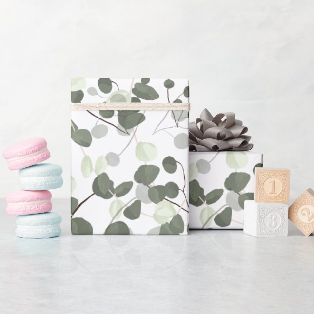 Green Eucalyptus Leaves Illustration Nature Wrapping Paper (Baby Shower)