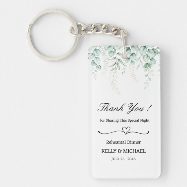 Green Eucalyptus Leaves Rehearsal Dinner Favour  Key Ring (Front)