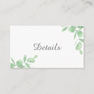 Green Eucalyptus leaves. Wedding details Enclosure Card
