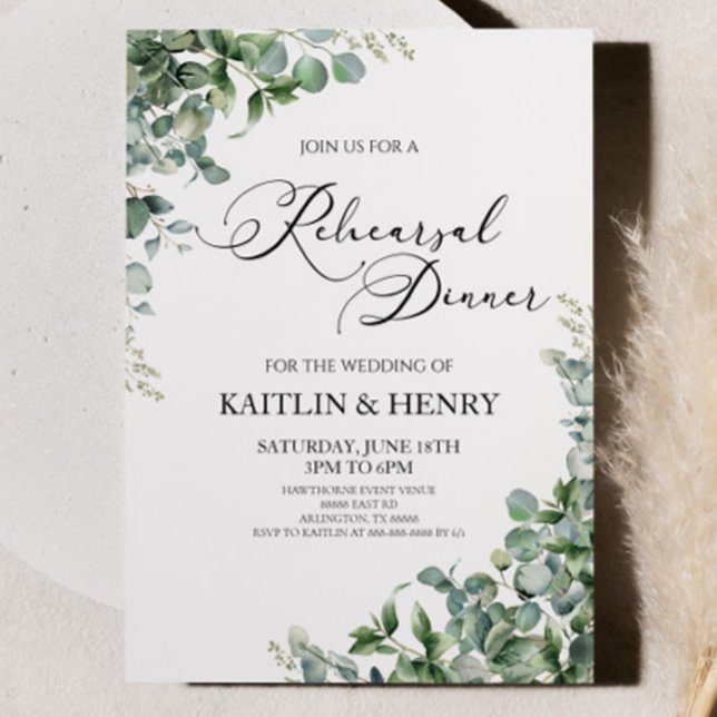 Green Eucalyptus Leaves Wedding Rehearsal Dinner Invitation (Creator Uploaded)