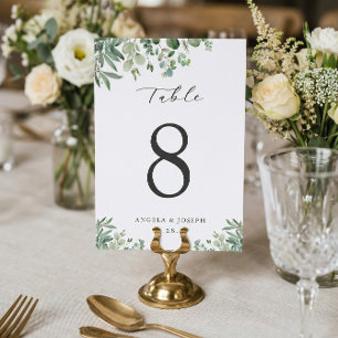 Green Eucalyptus Leaves Wedding Table Number Card
