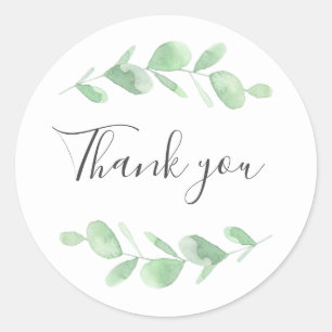 Green Eucalyptus leaves. Woodland simple Thank You Classic Round Sticker