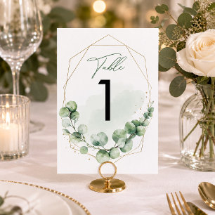 Green Eucalyptus Modern Elegant Wedding Table Number