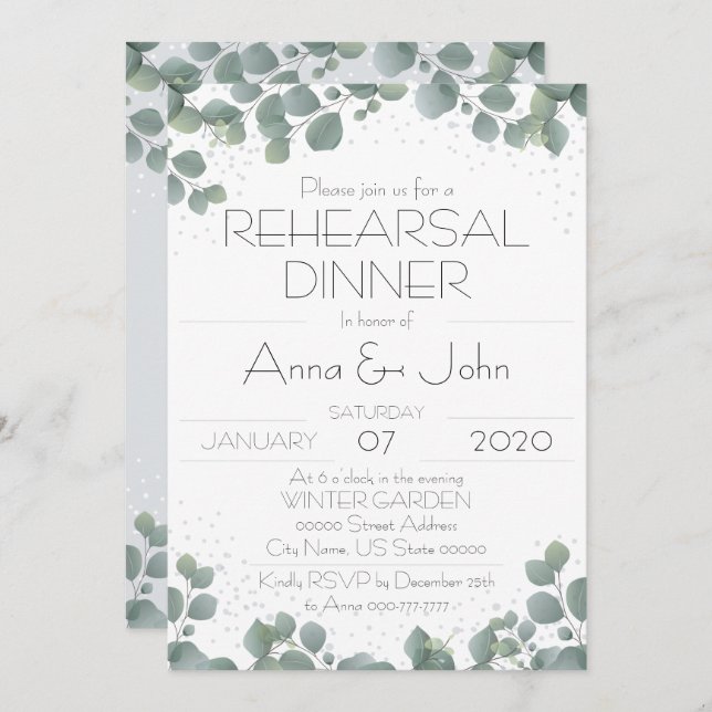 Green Eucalyptus Modern Greenery Elegant Floral Invitation (Front/Back)