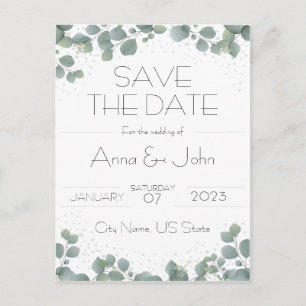 Green Eucalyptus Modern Greenery Save the Date Postcard