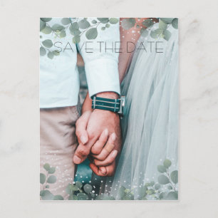Green Eucalyptus Modern Photo Save the Date Postcard