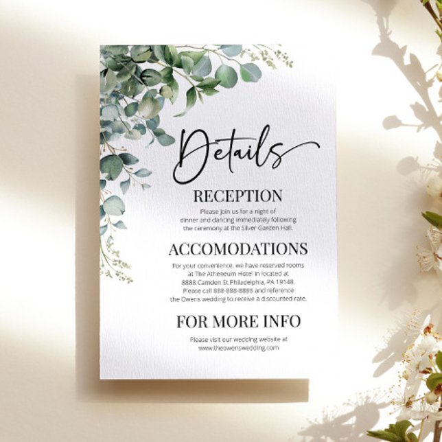 Green Eucalyptus Modern Wedding Details Enclosure Card (Creator Uploaded)