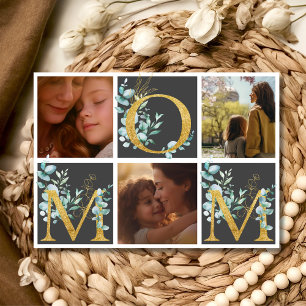 Green eucalyptus mom three photos Mother's day Holiday Card