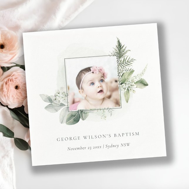 Green Eucalyptus Photo Foliage Cross Baptism Napkin (Creator Uploaded)