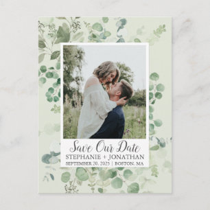 Green Eucalyptus Photo Save The Date Postcards