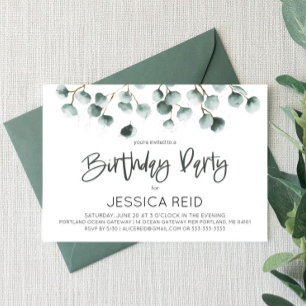 Green Eucalyptus Plant Themed Birthday Party  Invitation