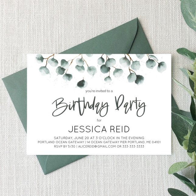 Green Eucalyptus Plant Themed Birthday Party  Invitation (Creator Uploaded)