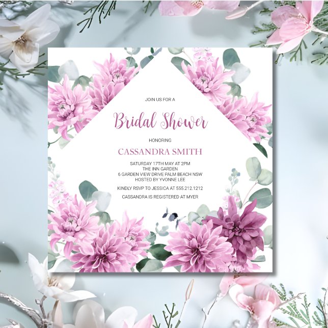 Green Eucalyptus Purple Dahlia Bridal Shower  Invitation (Creator Uploaded)