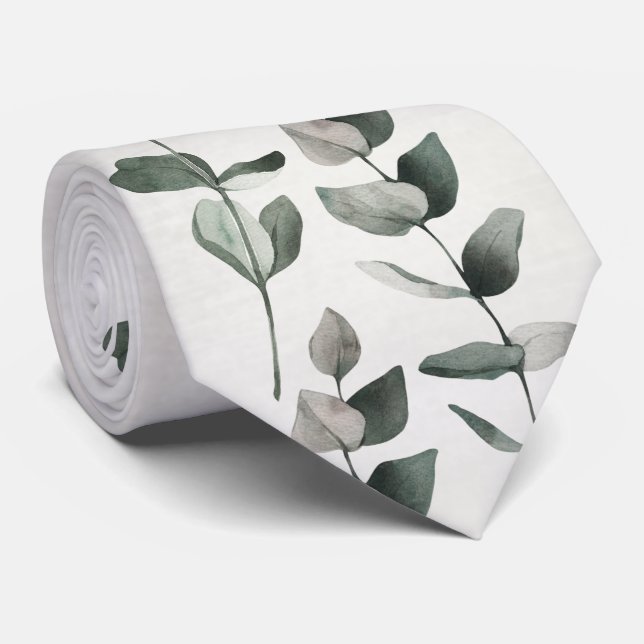 Green Eucalyptus Stems And Leaves Wedding Tie (Rolled)