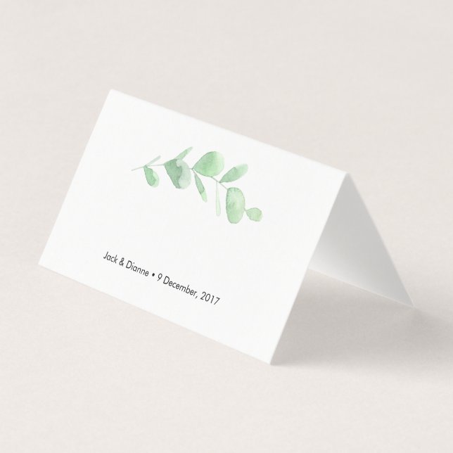 Green Eucalyptus Tent Cards | Wedding Place Cards (Front)