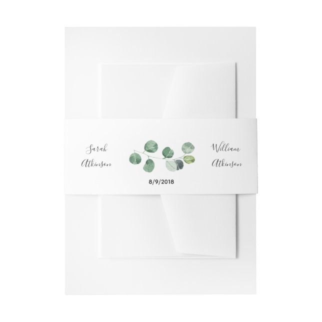 Green Eucalyptus Wedding Band Invitation Belly Band (Front Example)