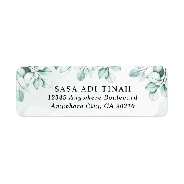 Green Eucalyptus Wedding Label Return Address Label (Front)