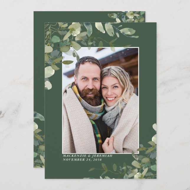 Green Eucalyptus Wedding Photo Save the Date (Front/Back)