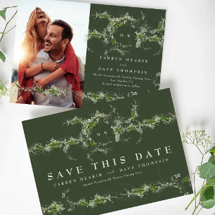 Green Eucalyptus Wreath Monogram Wedding Photo Save The Date