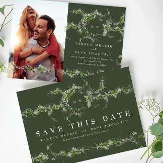Green Eucalyptus Wreath Monogram Wedding Photo Save The Date