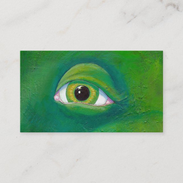 Green eye dinosaur frog lizard ogre painting art business card (Front)
