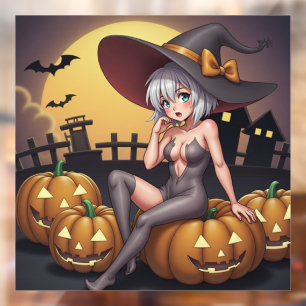 Green Eye Halloween Witch on Jack-O-Lantern's