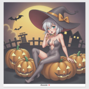 Green Eye Halloween Witch on Jack-O-Lantern's