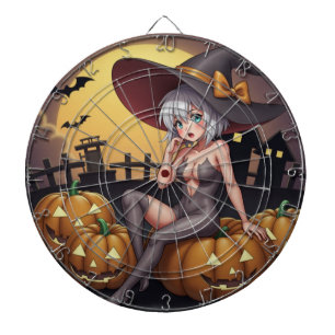 Green Eye Halloween Witch on Jack-O-Lantern's Dartboard