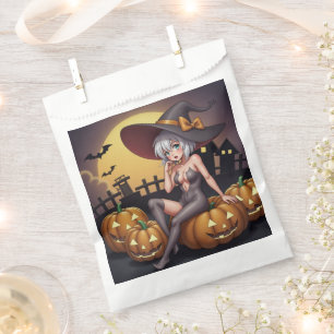Green Eye Halloween Witch on Jack-O-Lantern's Favour Bag