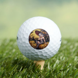Green Eye Halloween Witch on Jack-O-Lantern's Golf Balls