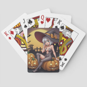 Green Eye Halloween Witch on Jack-O-Lantern's Playing Cards