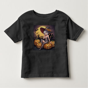 Green Eye Halloween Witch on Jack-O-Lantern's Toddler T-Shirt