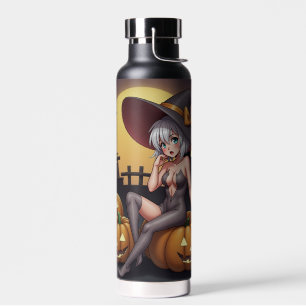 Green Eye Halloween Witch on Jack-O-Lantern's Water Bottle